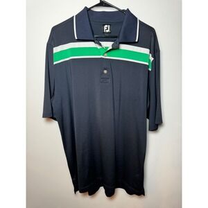 FootJoy FJ Men's Golf Polo Shirt Navy Green White Stripe Short Sleeve Size XL